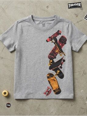 Gap Kids Skateboard Graphic Tee XS 4/5 Gray